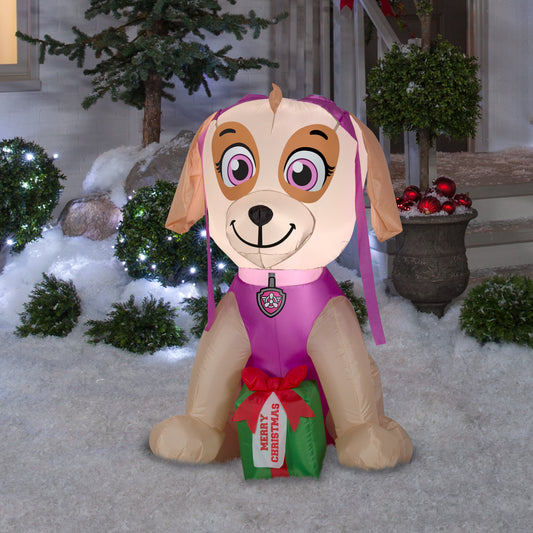 Christmas Inflatable Skye with Present, 3 ft Tall, Pink lifestyle