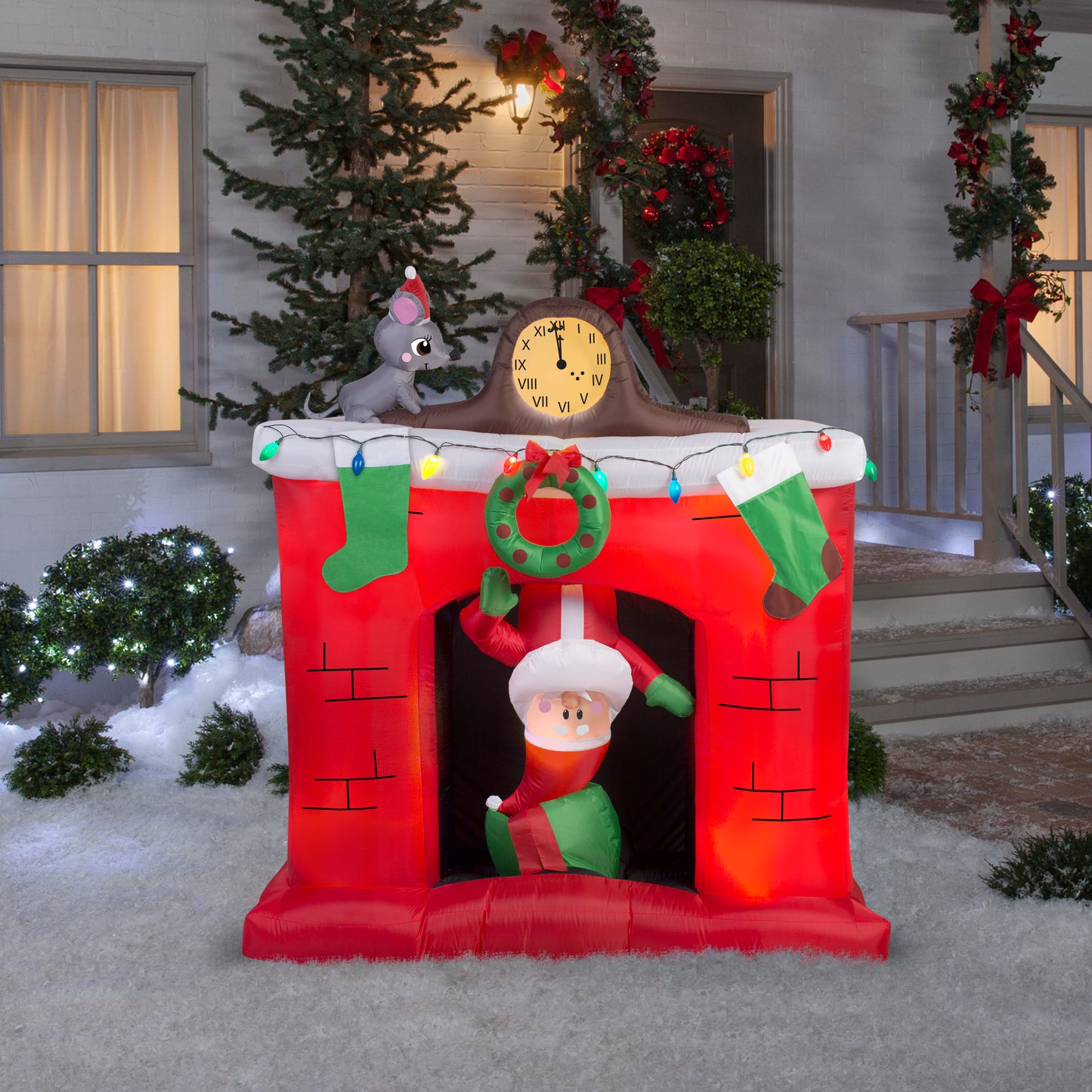 5' Animated Santa in Fireplace Scene - Christmas Inflatable lifestyle