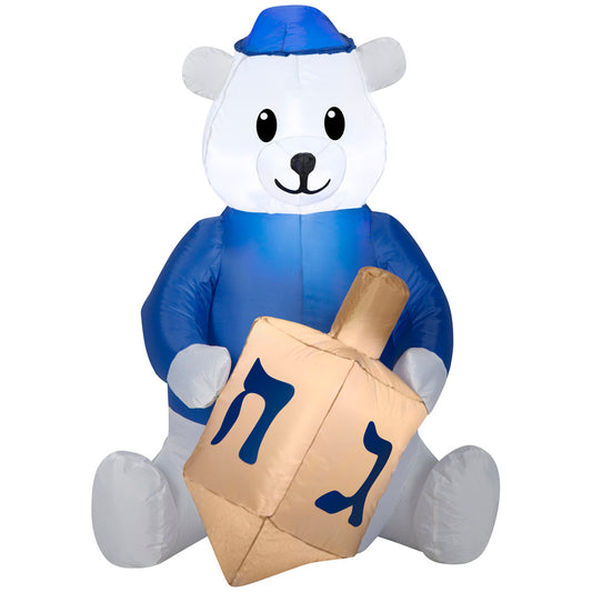 Inflatable Outdoor Hanukkah Dreidel Bear, 3 ft Tall