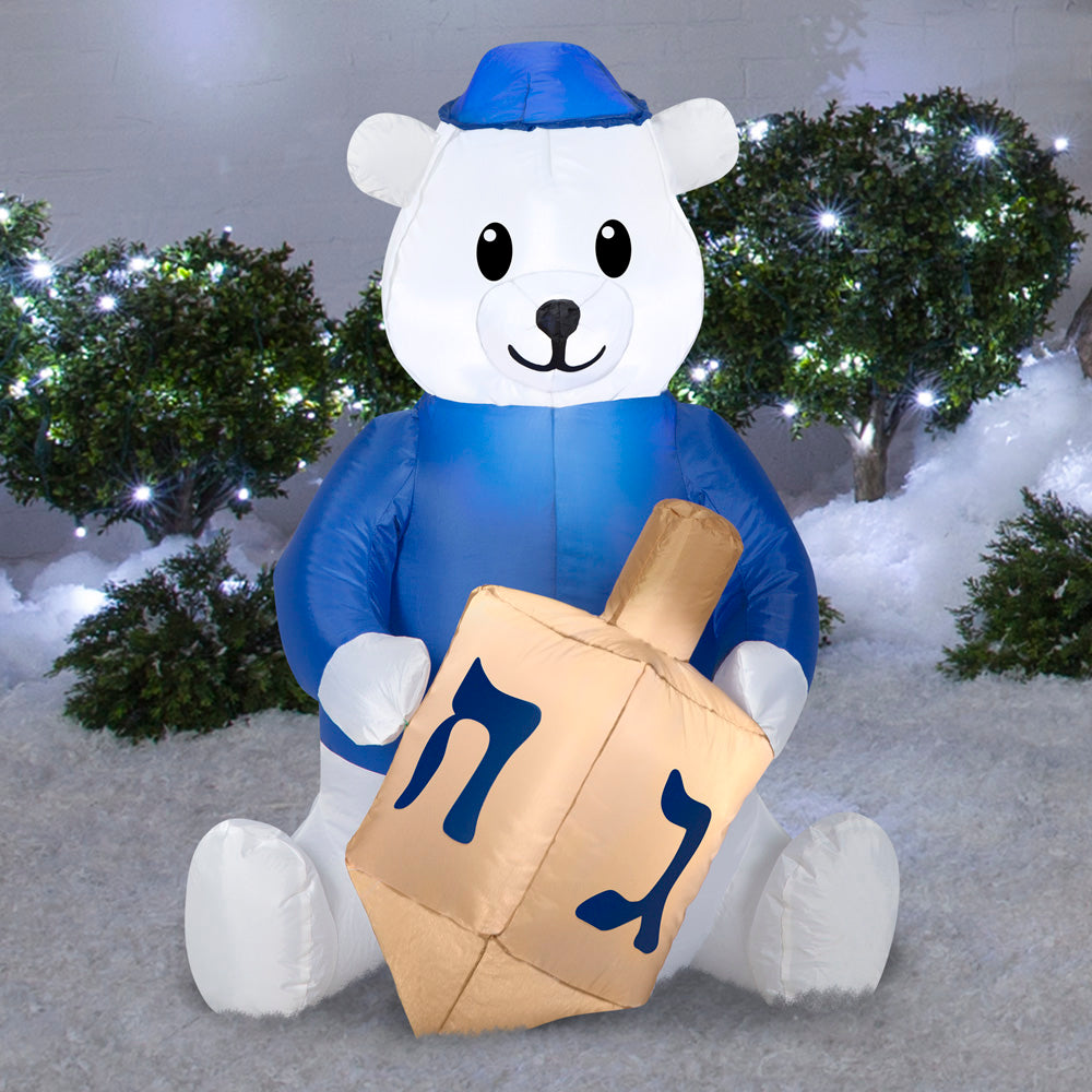 Gemmy Airblown Inflatable Outdoor Hanukkah Dreidel Bear, 3 ft Tall, Multi