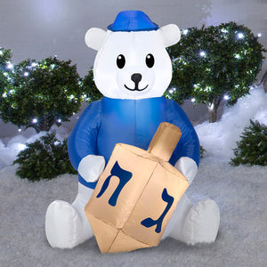 Gemmy Airblown Inflatable Outdoor Hanukkah Dreidel Bear, 3 ft Tall, Multi