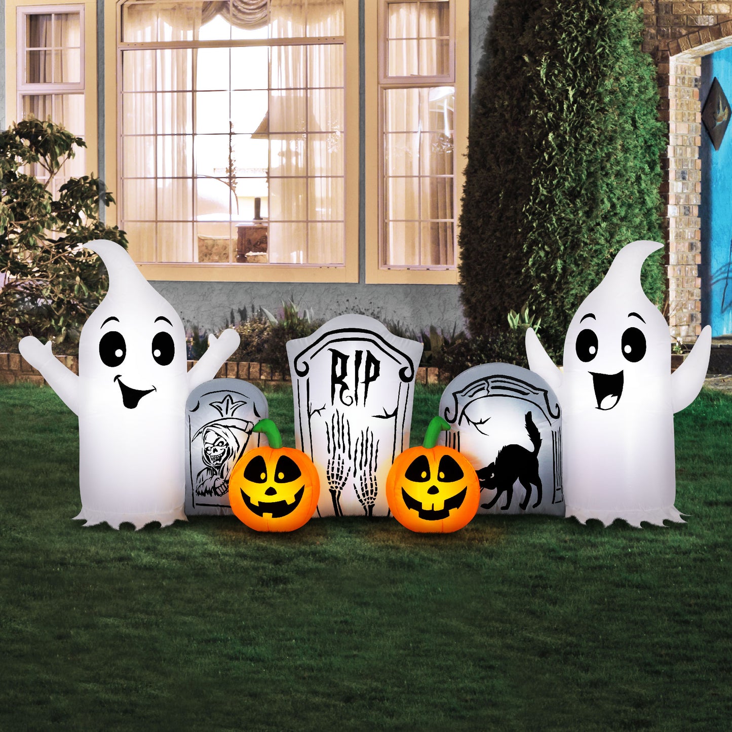 Occasions Airflowz Inflatable Ghost and Tombstone Scene, 8 ft Tall, Multicolored