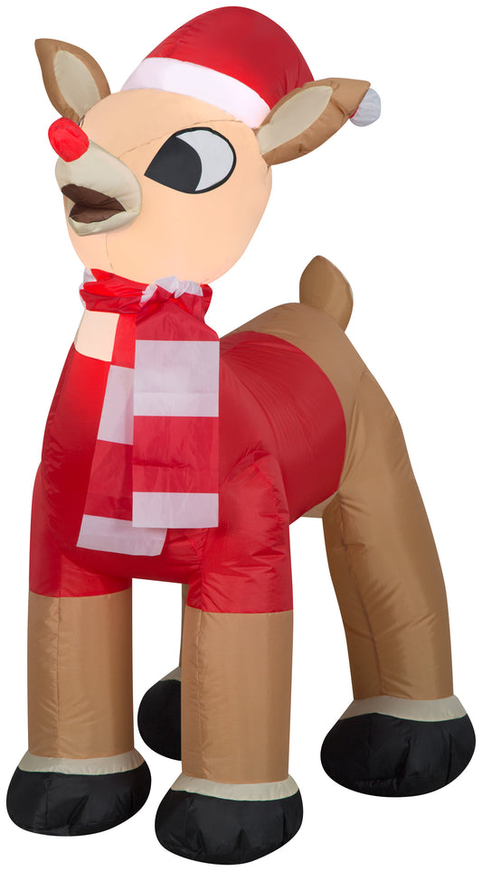 Christmas Inflatable Standing Rudolph in Santa hat and Scarf Rudolph, 3.5 ft Tall
