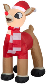 Load image into Gallery viewer, Gemmy Christmas Airblown Inflatable Standing Rudolph in Santa hat and Scarf Rudolph, 3.5 ft Tall
