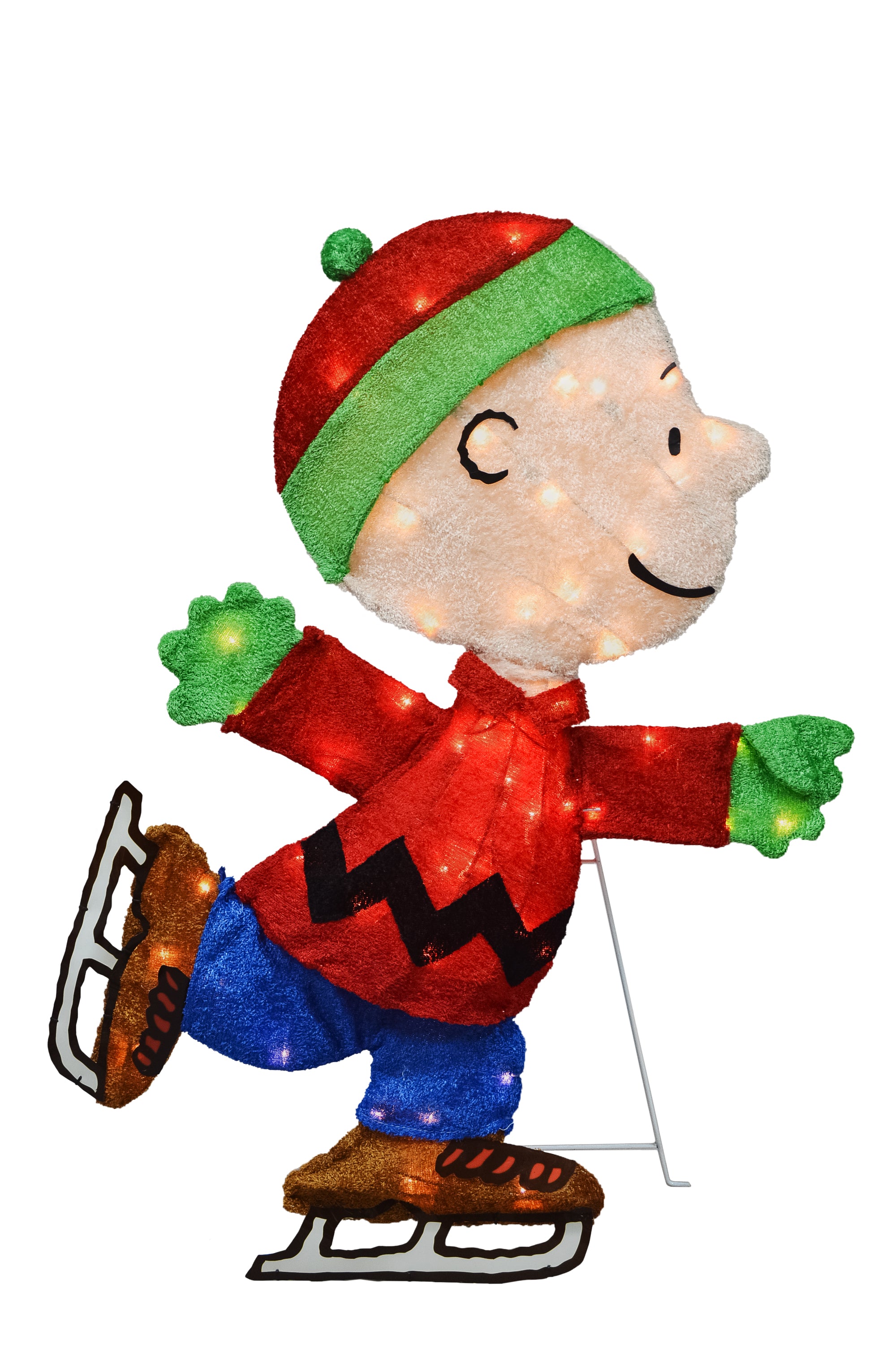 Peanuts 32in Peanuts PreLit LED Yard Art Skating Charlie Brown, Red