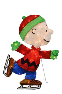Peanuts 32in Peanuts PreLit LED Yard Art Skating Charlie Brown, Red