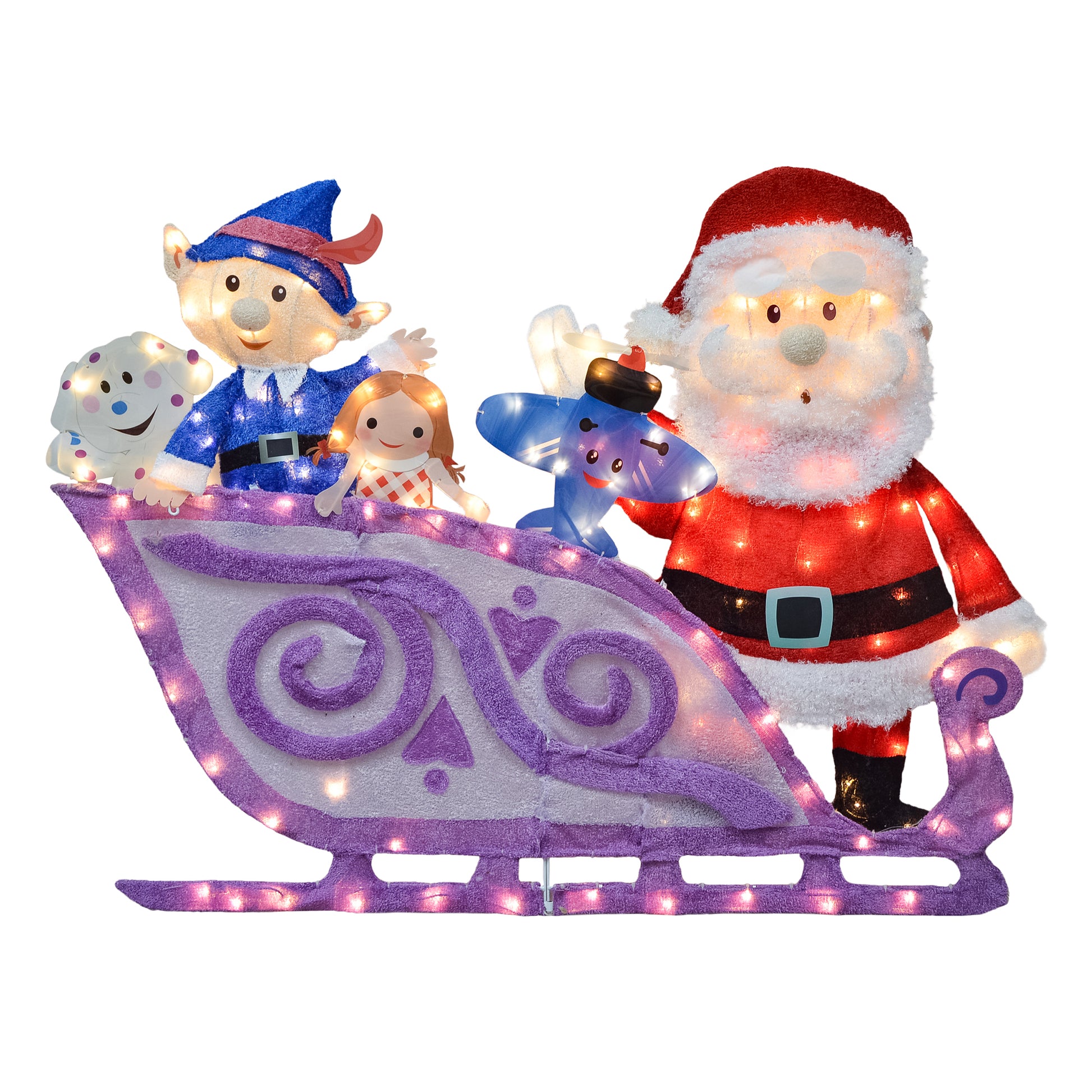 Rudolph the Red-Nosed Reindeer 42-Inch Wide Rudolph Santa and Sleigh 2D Pre-Lit Yard Art Christmas Décor