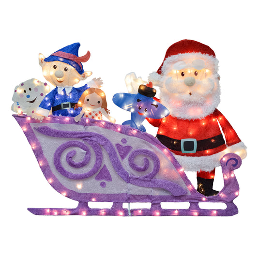 Rudolph the Red-Nosed Reindeer 42in Wide Rudolph Santa and Sleigh 2D PreLit Yard Art, Purple