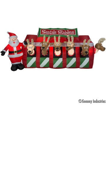 11' Wide Airblown Santa Reindeer Stable Giant Christmas Inflatable