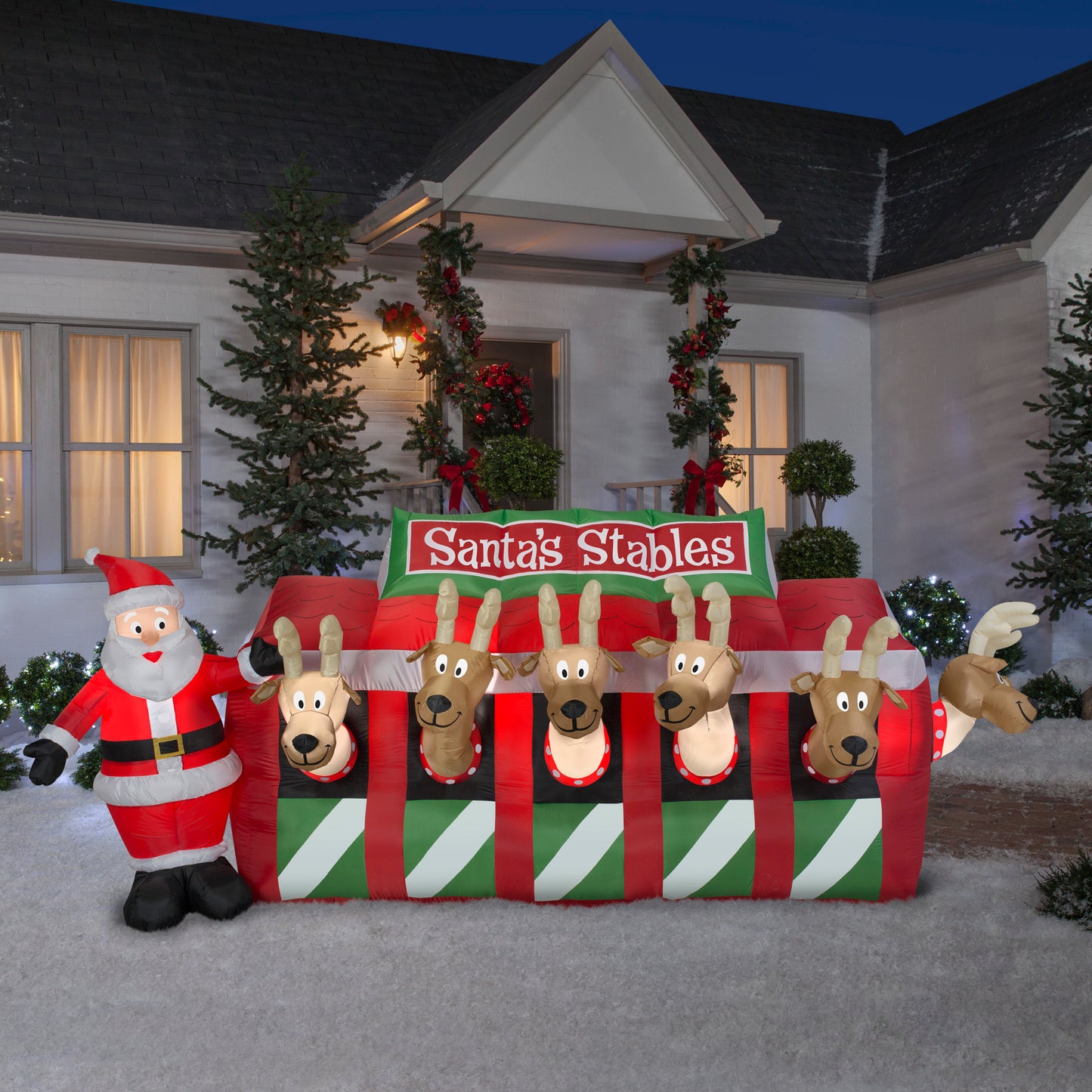 11' Wide Santa Reindeer Stable Giant Christmas Inflatable lifestyle