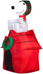 Peanuts Christmas Airblown Inflatable Snoopy on House Peanuts, 3.5 ft Tall, Multicolored