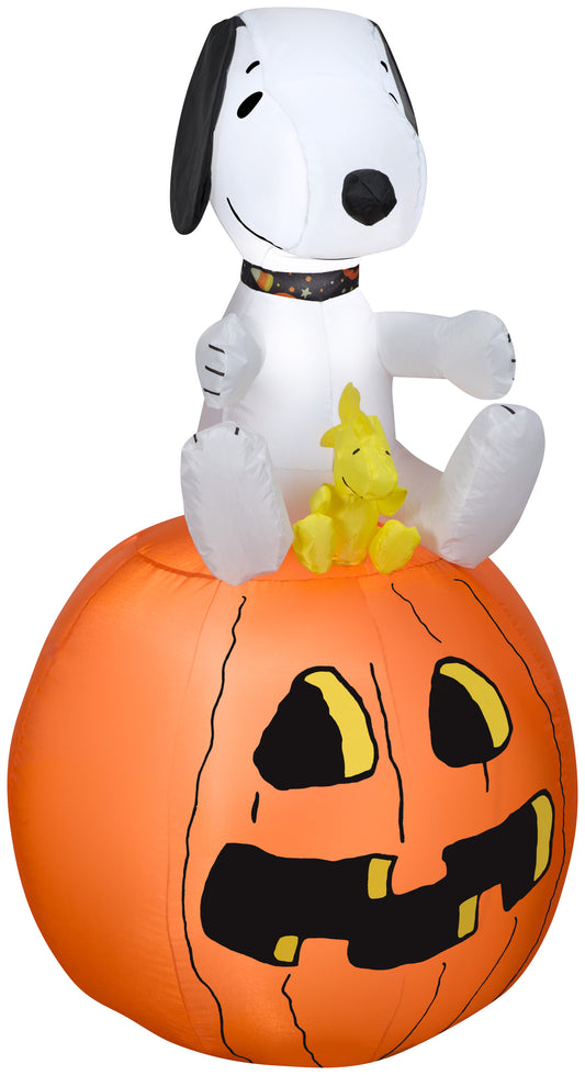 Christmas Inflatable Snoopy w/Halloween Collar and Woodstock on Pumpkin, 3.5 ft Tall