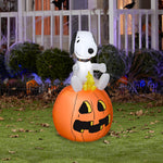 Load image into Gallery viewer, Gemmy Christmas Airblown Inflatable Snoopy w/Halloween Collar and Woodstock on Pumpkin, 3.5 ft Tall
