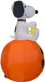 Load image into Gallery viewer, Gemmy Christmas Airblown Inflatable Snoopy w/Halloween Collar and Woodstock on Pumpkin, 3.5 ft Tall
