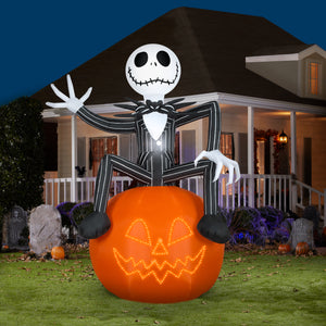 Gemmy Lightshow Airblown Micro Lights Jack Skellington on Pumpkin Giant Disney, 10 ft Tall, Multi