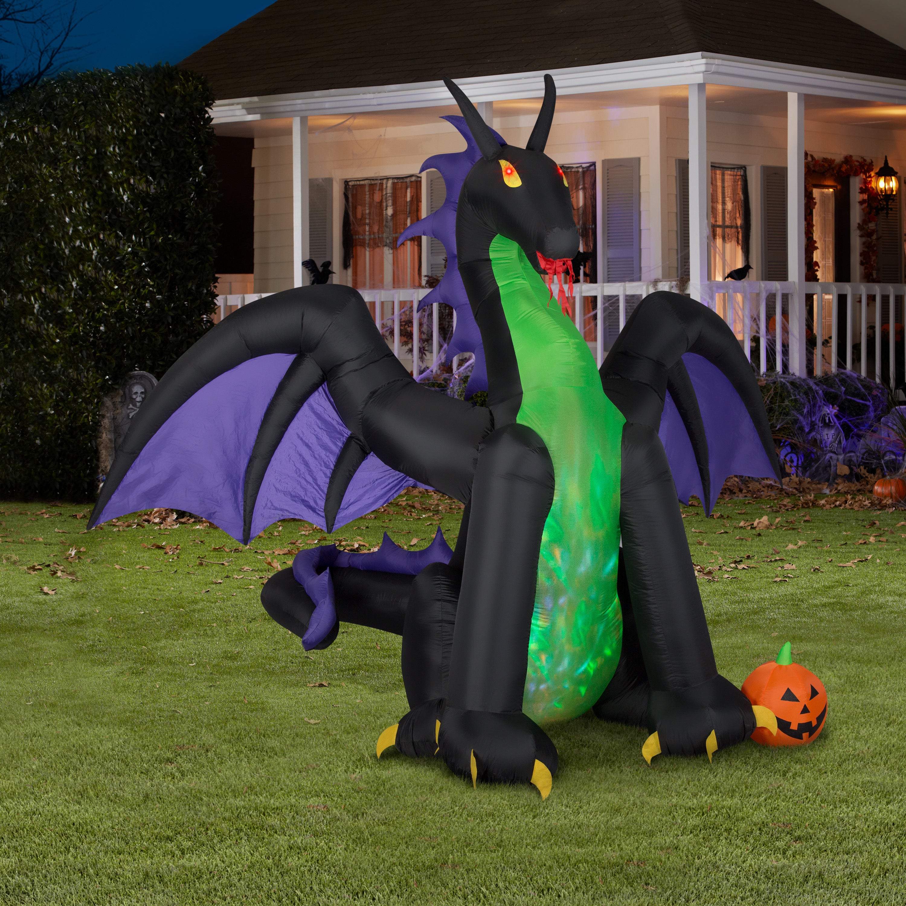 Gemmy 11.5' Animated Projection Airblown-Fire & Ice-Dragon w/ Wings