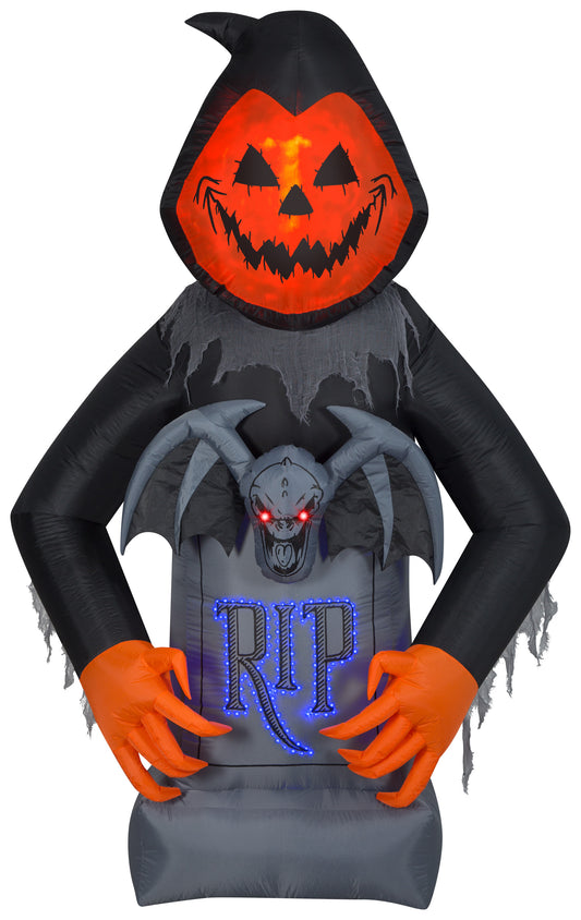LightShow Inflatable Pumpkin Reaper with Fire & Ice Technology and Micro LED Lights, 8.5 ft Tall