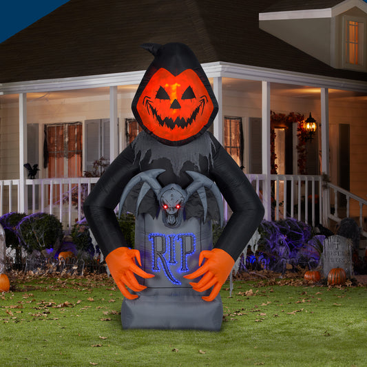 LightShow Inflatable Pumpkin Reaper with Fire & Ice Technology and Micro LED Lights, 8.5 ft Tall lifestyle