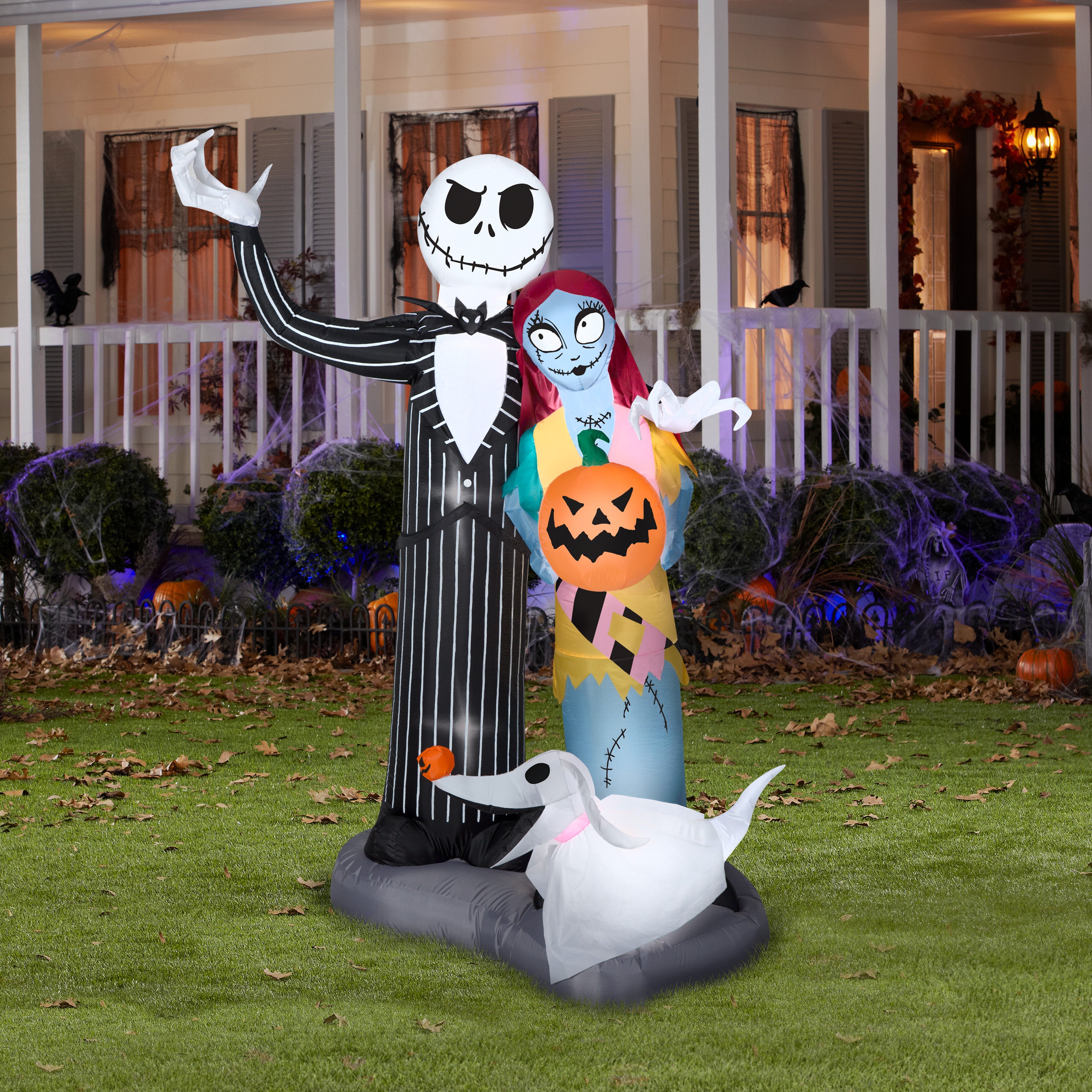 Gemmy Airblown Inflatable Jack Skellington, Sally and Zero, 6 ft Tall, black