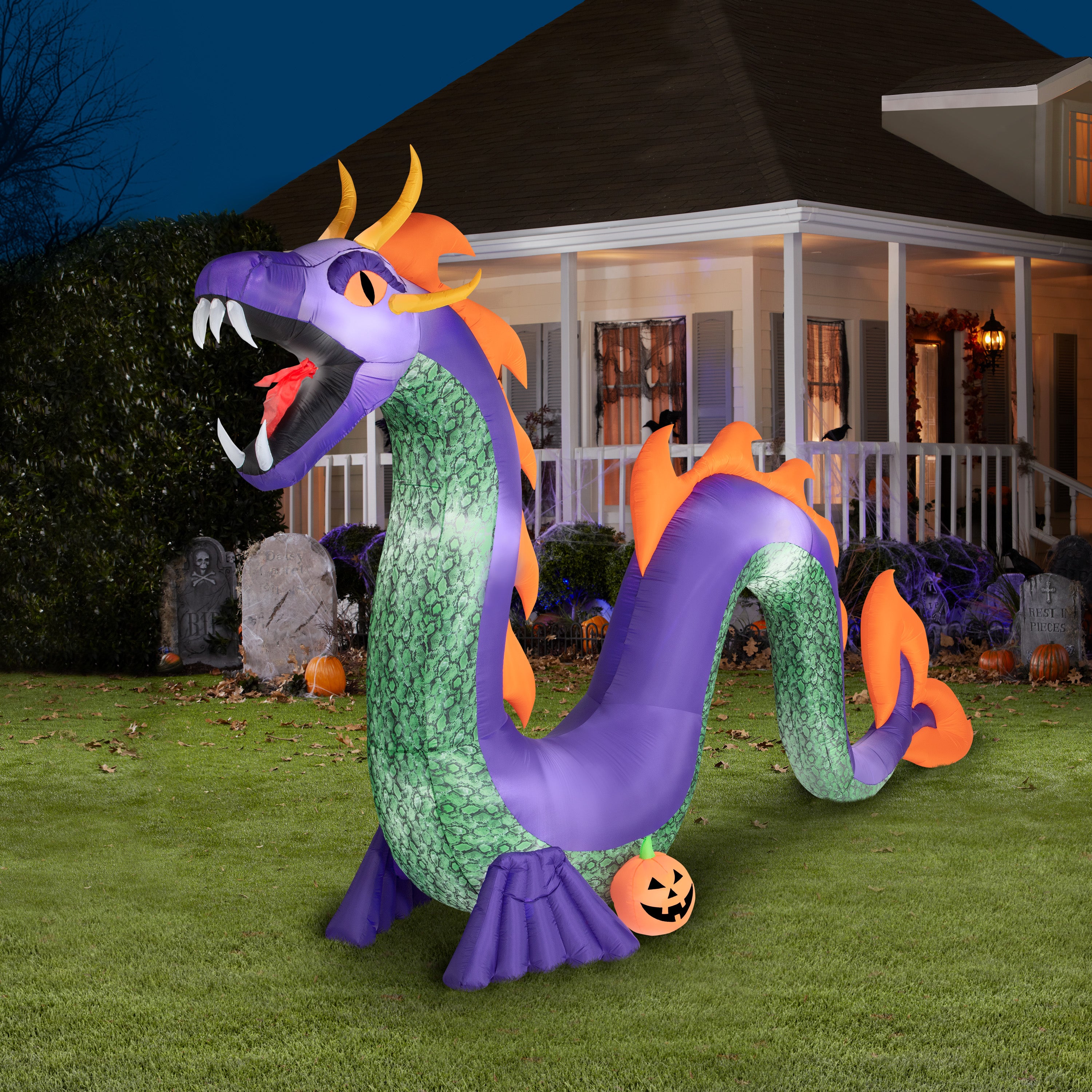 Gemmy Airblown Serpent w/Flaming Mouth Colossal, 10.5 ft Tall, Purple