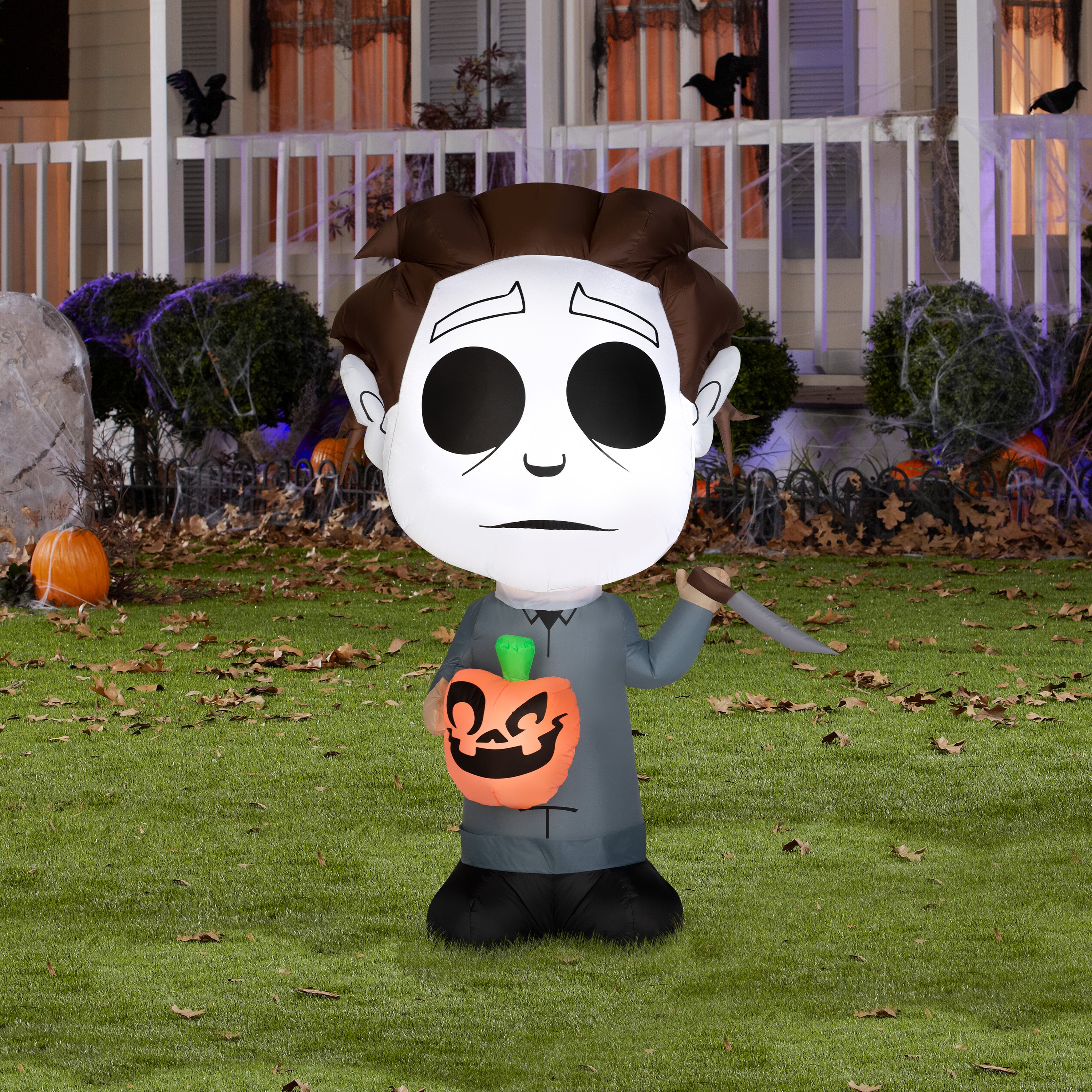 Gemmy Airblown Inflatable Michael Myers with Pumpkin, 5 ft Tall, Multicolored