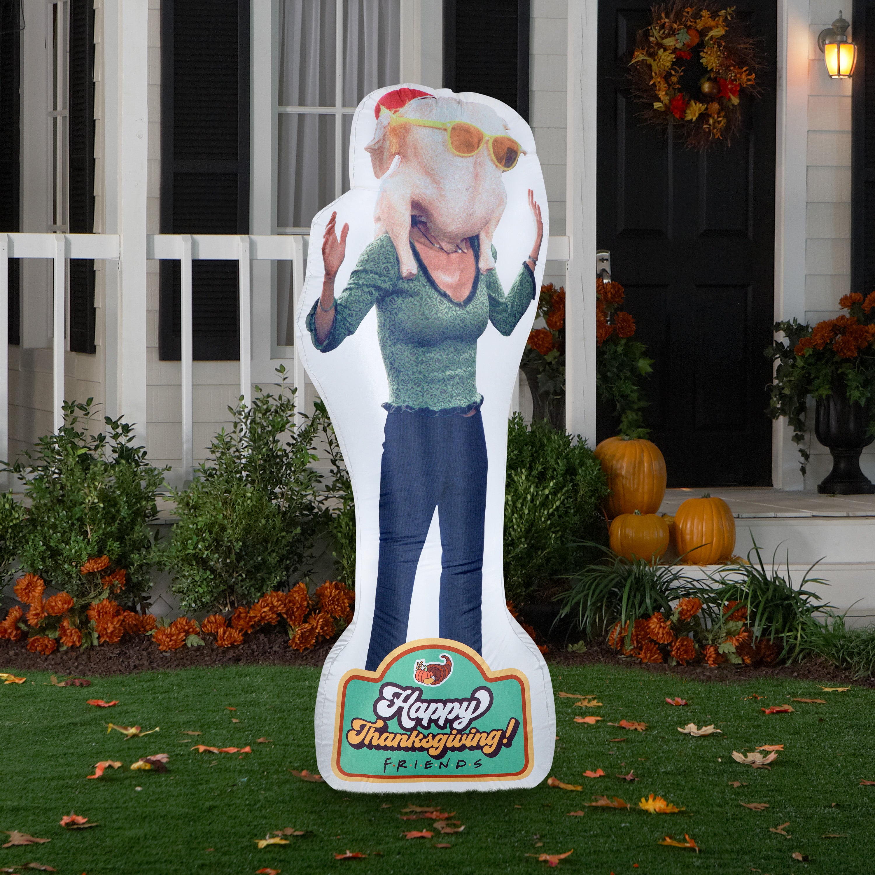 Gemmy Photorealistic Airblown Monica w/Turkey On Her Head S LG WB , 6 ft Tall