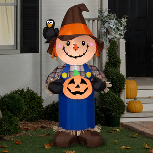 Gemmy Airblown Scarecrow w/JOL Scene, 5 ft Tall, Multi