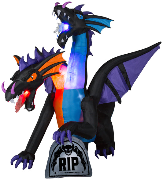 9' Projection Fire & Ice Two Headed Dragon w/ Flaming Mouth Halloween Inflatable