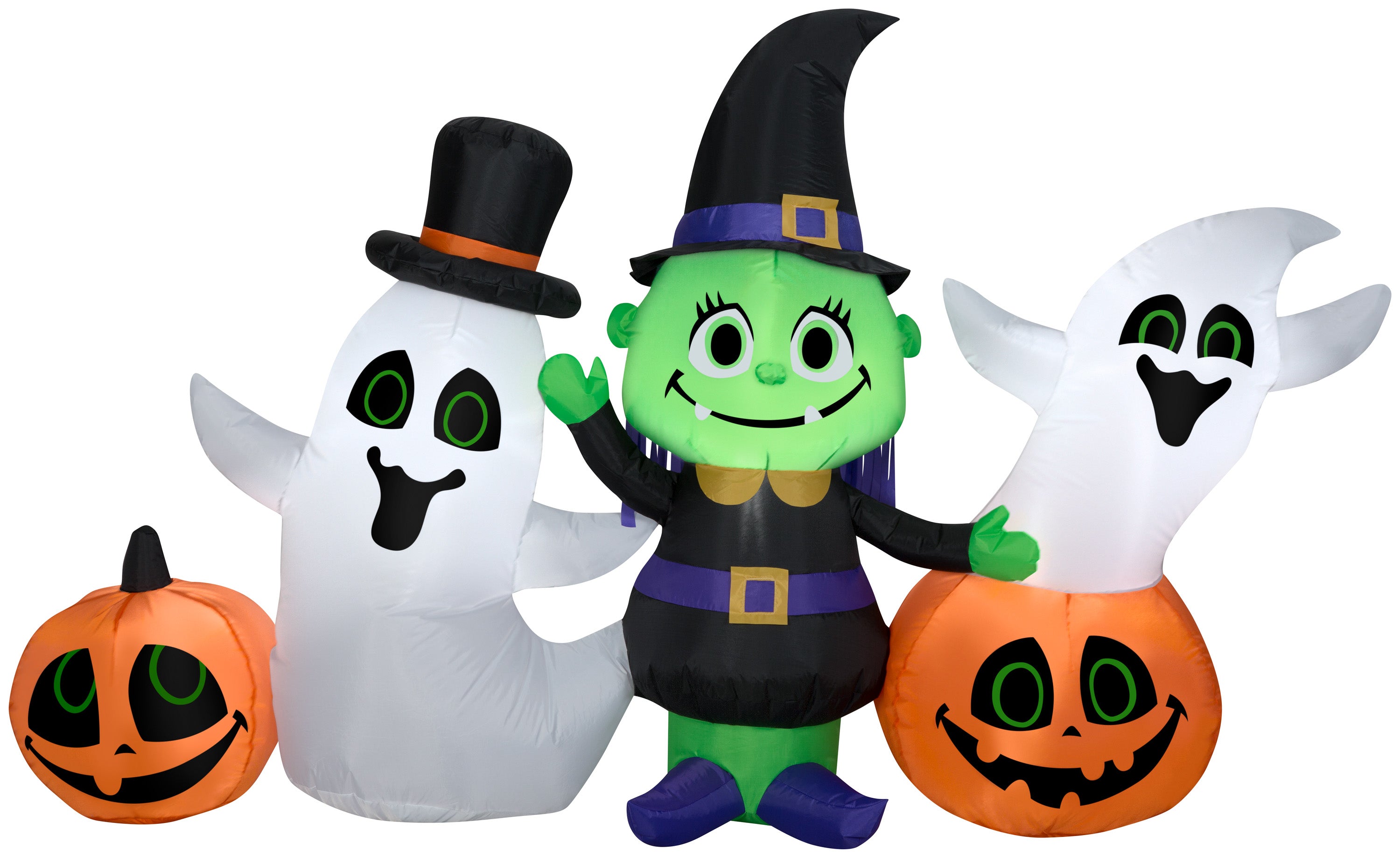 Gemmy Airblown Witch w/Ghost and Pumpkins Collection Scene , 4 ft Tall, Multicolored
