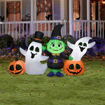 Load image into Gallery viewer, Gemmy Airblown Witch w/Ghost and Pumpkins Collection Scene , 4 ft Tall, Multicolored
