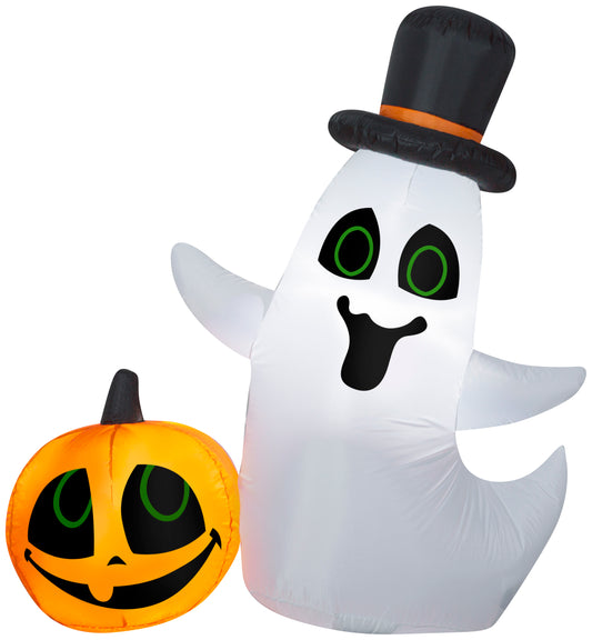 4' Inflatable Ghost w/Top Hat & Pumpkin Scene