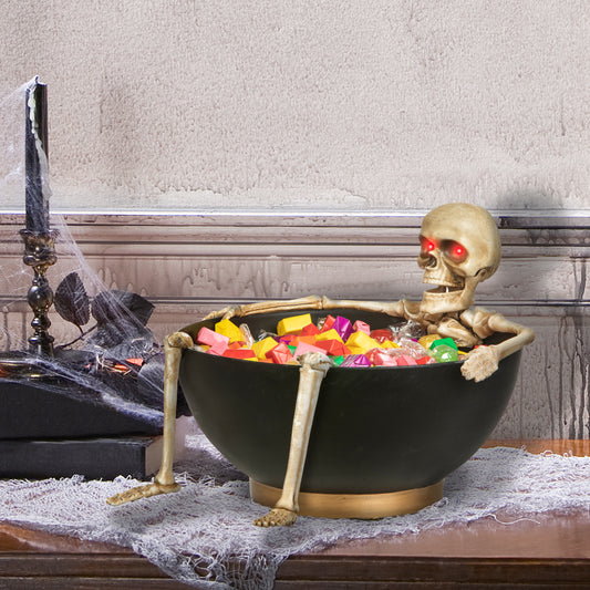 Animated Light Up Skeleton Candy Bowl Halloween Décor lifestyle