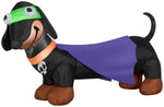Load image into Gallery viewer, Gemmy Airblown Weiner Dog Treater w/Cape and Skull Collar, 2.5 ft Tall, Multicolored
