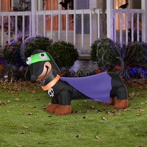 Gemmy Airblown Weiner Dog Treater w/Cape and Skull Collar, 2.5 ft Tall, Multicolored