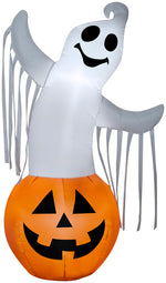 Load image into Gallery viewer, Gemmy Aiblown Ghost in Pumpkin, White/Orange/Black
