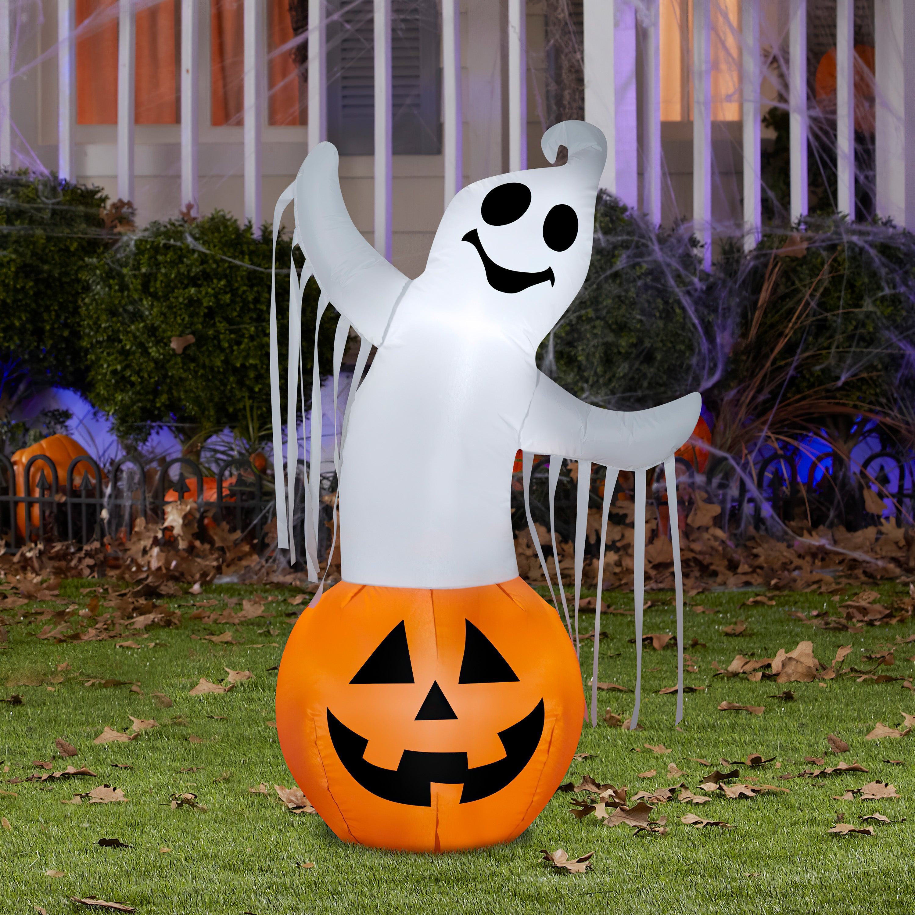 Gemmy Aiblown Ghost in Pumpkin, White/Orange/Black