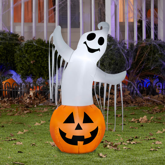 Gemmy Aiblown Ghost in Pumpkin, White/Orange/Black