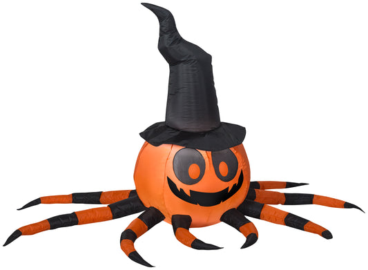 Inflatable Orange and Black Spider with Witch Hat, 3 ft Tall