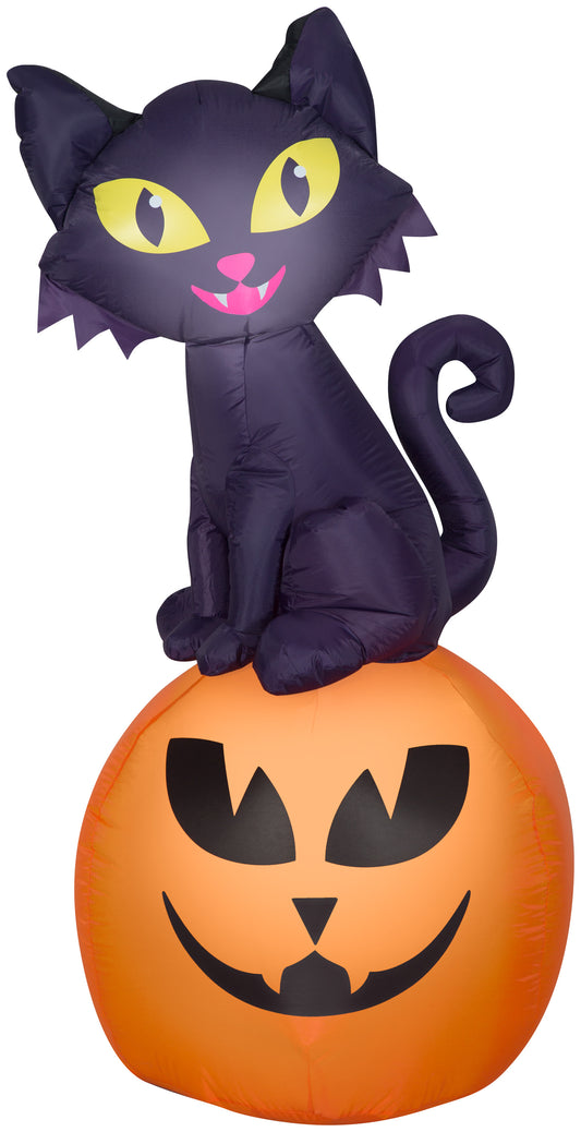 Inflatable Halloween Cat on Pumpkin 5.5 ft