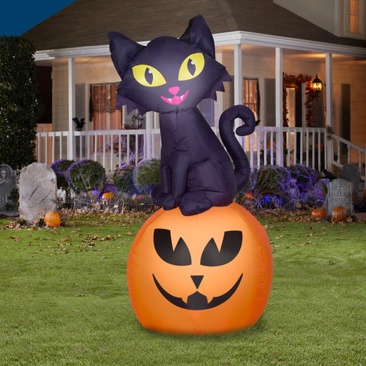 Inflatable Halloween Cat on Pumpkin 5.5 ft lifestyle