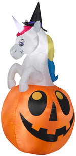 Load image into Gallery viewer, Gemmy Airblown Unicorn w/Colorchanging Horn out of Pumpkin Scene (RGB), 5 ft Tall, Multicolored
