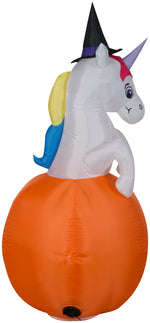 Load image into Gallery viewer, Gemmy Airblown Unicorn w/Colorchanging Horn out of Pumpkin Scene (RGB), 5 ft Tall, Multicolored
