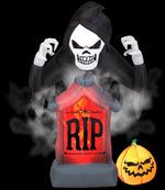 Load image into Gallery viewer, 6&#39; Animated Projection Airblown Fog Effect Fire &amp; Ice-Shaking Reaper w/ Tombstone and Pumpkin Scene Halloween Inflatable
