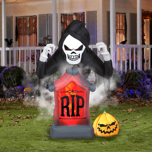 6' Animated Projection Airblown Fog Effect Fire & Ice-Shaking Reaper w/ Tombstone and Pumpkin Scene Halloween Inflatable