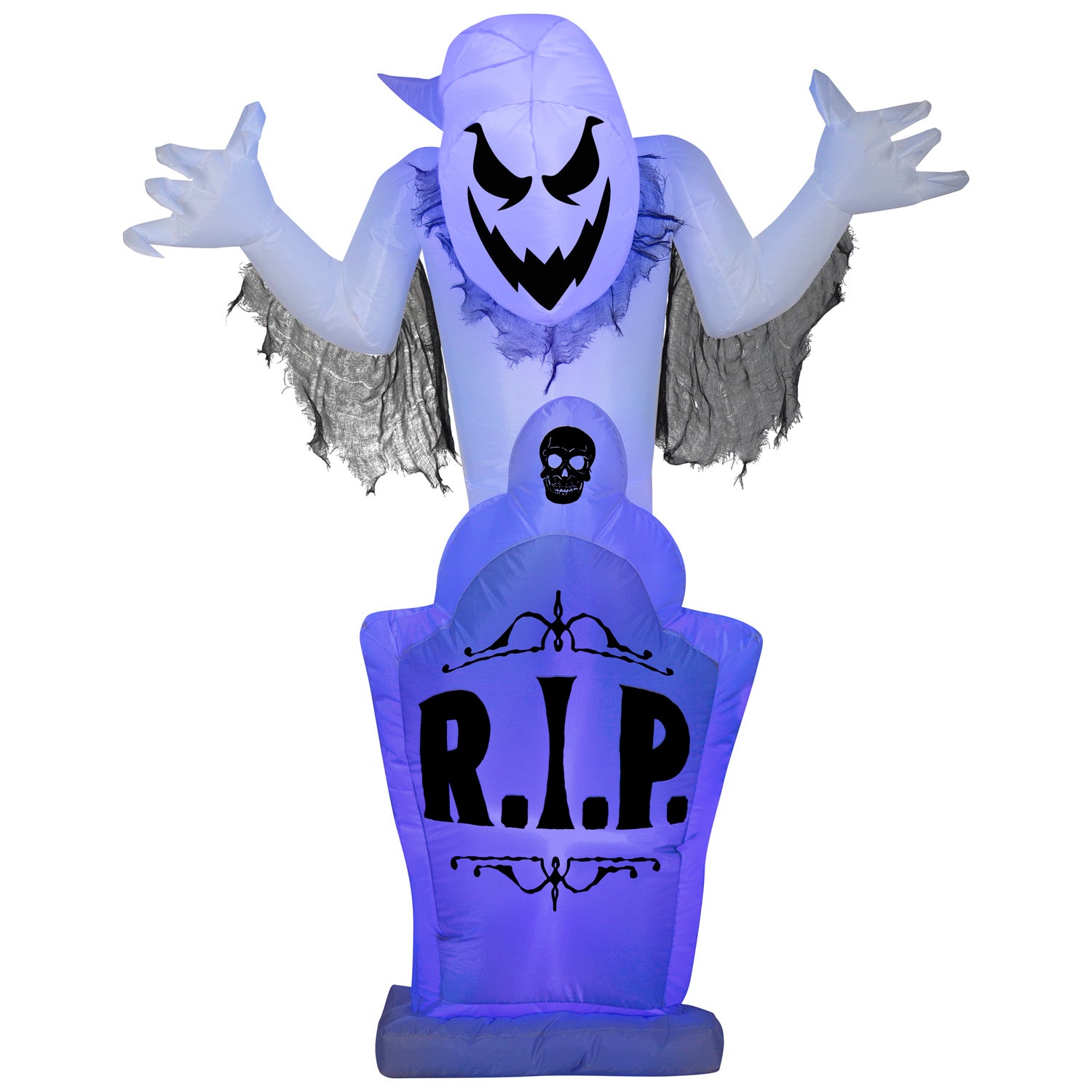 Gemmy Halloween Inflatable Ghost and Tombstone with Flickering Black Lights, 5 ft Tall, Multi