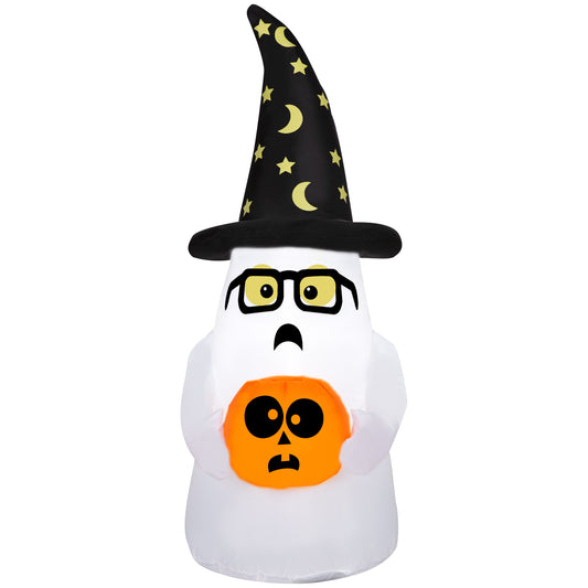 Inflatable Trick or Treating Ghost w/ Wizard Hat, 4 ft Tall