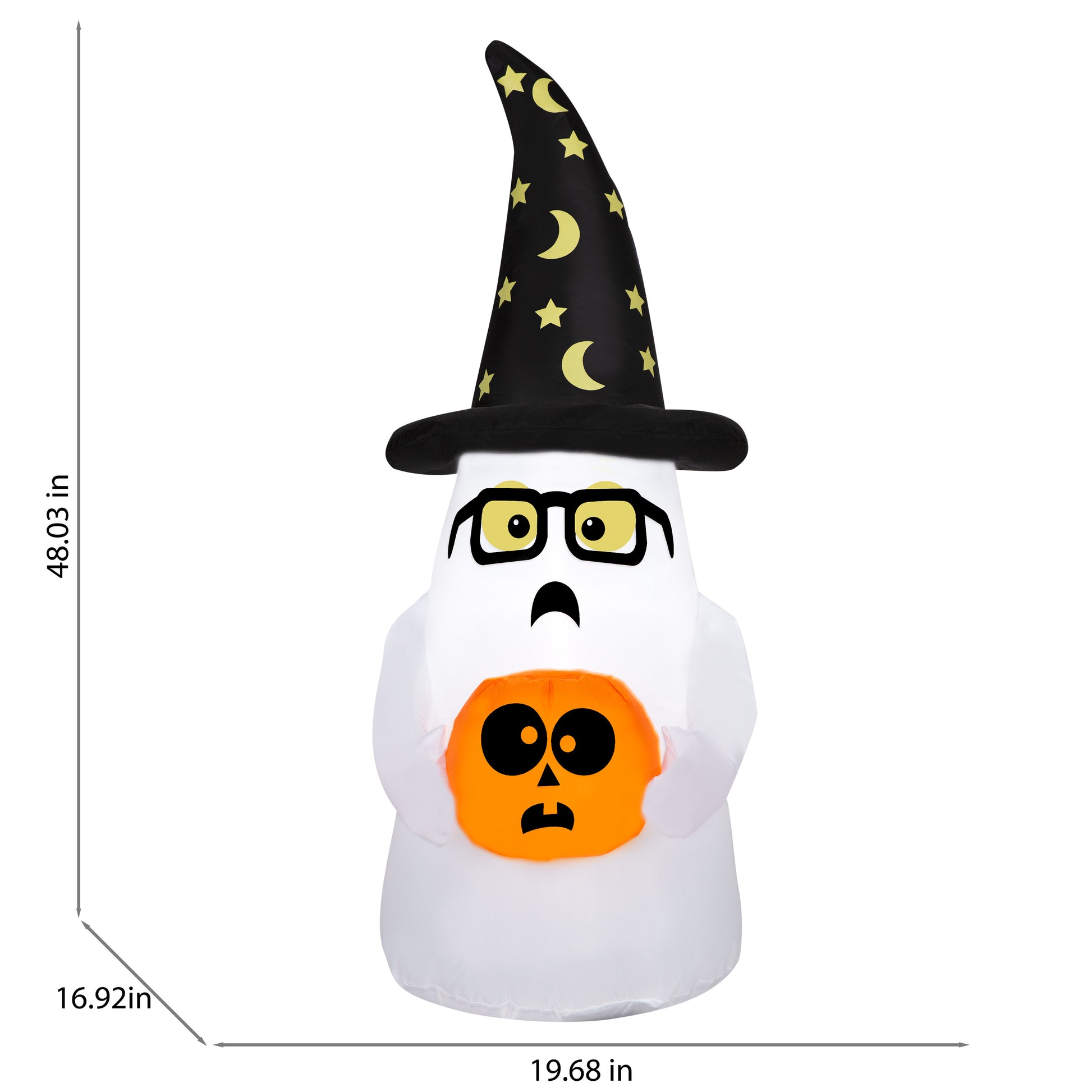 Inflatable Trick or Treating Ghost w/ Wizard Hat, 4 ft Tall dimensions