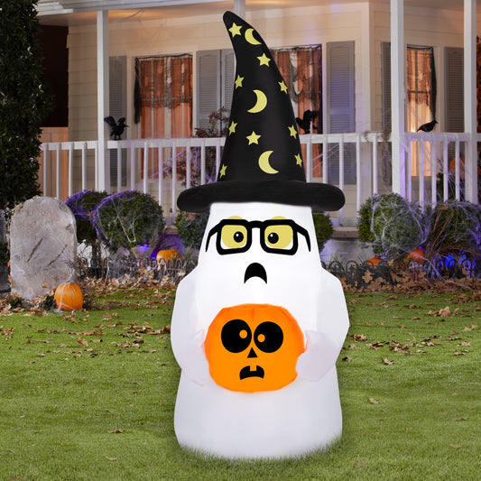 Inflatable Trick or Treating Ghost w/ Wizard Hat, 4 ft Tall lifestyle