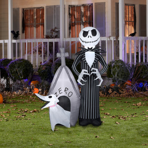 Gemmy Airblown Inflatable Jack and Zero w/House Scene Disney , 5 ft Tall, Multicolored
