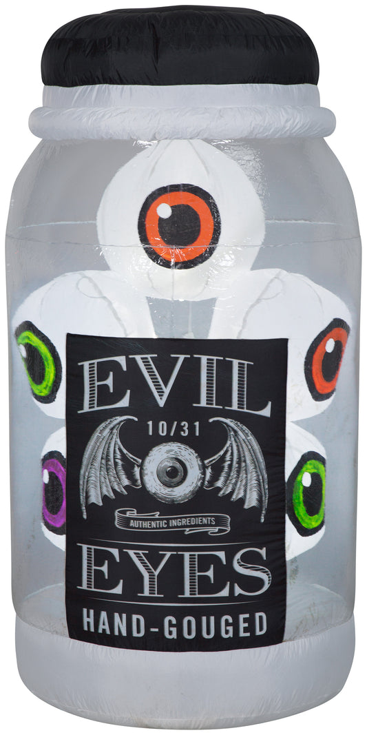 Inflatable Jar of Evil Eyes with Flashing Lights, 5.5 ft Tall, Black
